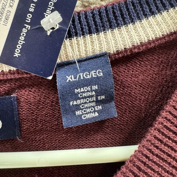 Chaps Sweater Vest Mens XL Red Maroon V Neck Pullover Knit New With Tags Cotton - Picture 7 of 13